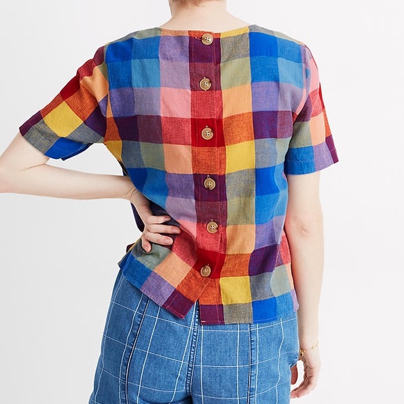 Madewell Boxy Gingham Button-Back Top XXS - Picture 4 of 6
